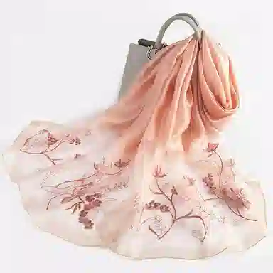 上海故事 新中式古风刺绣结婚真丝羊毛混纺 丝巾 女款