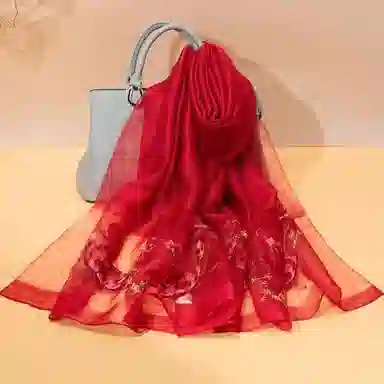 上海故事 新中式古风刺绣结婚真丝羊毛混纺 丝巾 女款