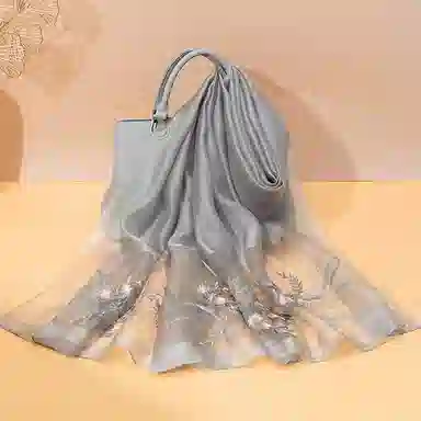 上海故事 新中式古风刺绣结婚真丝羊毛混纺 丝巾 女款