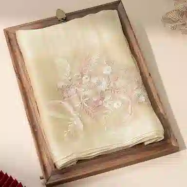 上海故事 新中式古风刺绣结婚真丝羊毛混纺 丝巾 女款