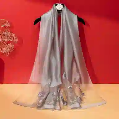 上海故事 新中式古风刺绣结婚真丝羊毛混纺 丝巾 女款