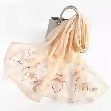 上海故事 新中式古风刺绣结婚真丝羊毛混纺 丝巾 女款