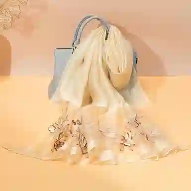 上海故事 新中式古风刺绣结婚真丝羊毛混纺 丝巾 女款