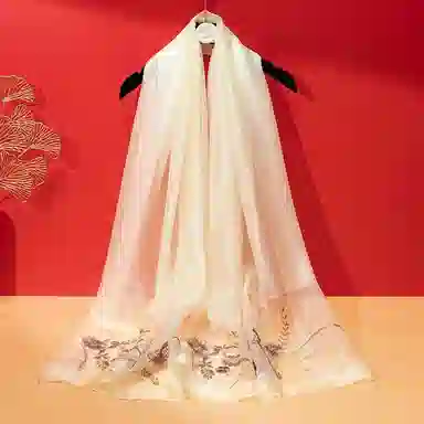 上海故事 新中式古风刺绣结婚真丝羊毛混纺 丝巾 女款