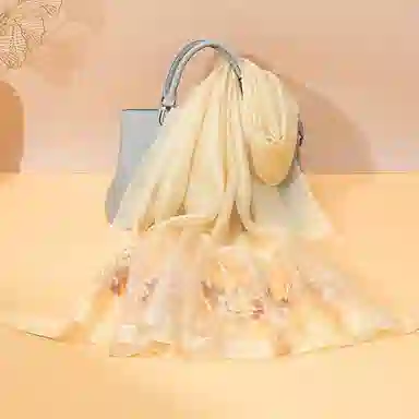 上海故事 新中式古风刺绣结婚真丝羊毛混纺 丝巾 女款