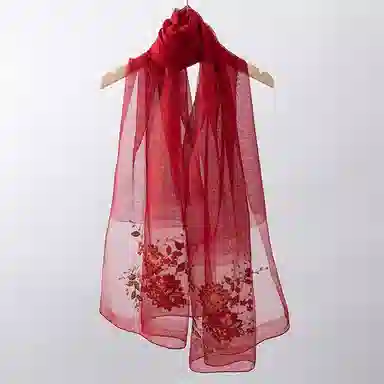 上海故事 新中式古风刺绣结婚真丝羊毛混纺 丝巾 女款