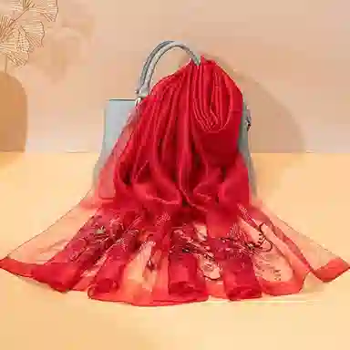 上海故事 新中式古风刺绣结婚真丝羊毛混纺 丝巾 女款