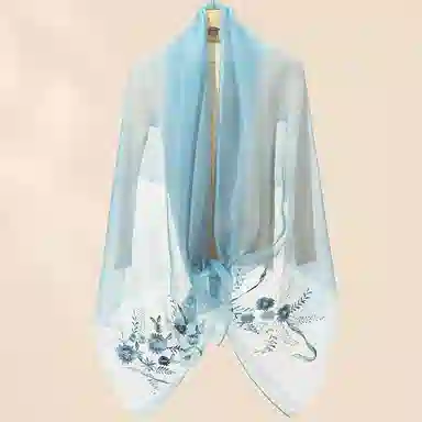 上海故事 新中式古风刺绣结婚真丝羊毛混纺 丝巾 女款