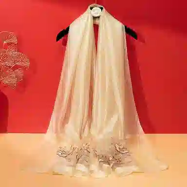 上海故事 新中式古风刺绣结婚真丝羊毛混纺 丝巾 女款