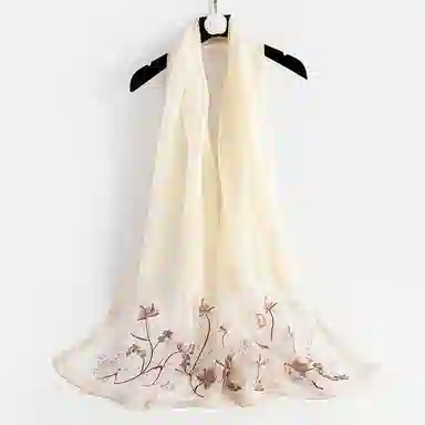 上海故事 新中式古风刺绣结婚真丝羊毛混纺 丝巾 女款