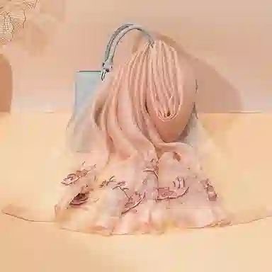 上海故事 新中式古风刺绣结婚真丝羊毛混纺 丝巾 女款