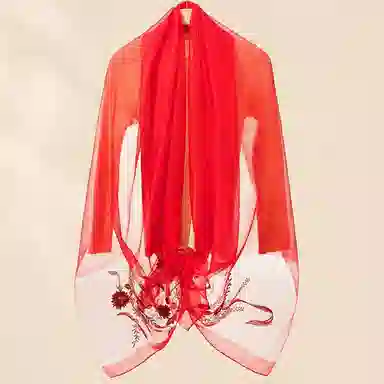 上海故事 新中式古风刺绣结婚真丝羊毛混纺 丝巾 女款