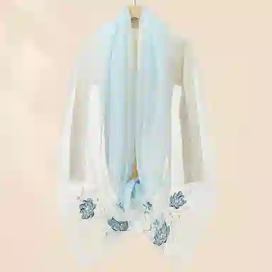 上海故事 新中式古风刺绣结婚真丝羊毛混纺 丝巾 女款