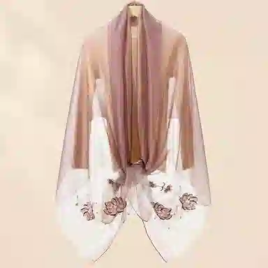 上海故事 新中式古风刺绣结婚真丝羊毛混纺 丝巾 女款