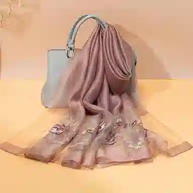 上海故事 新中式古风刺绣结婚真丝羊毛混纺 丝巾 女款