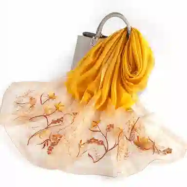 上海故事 新中式古风刺绣结婚真丝羊毛混纺 丝巾 女款