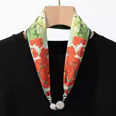 上海故事 百搭时尚磁扣气质多用吊坠锁骨链小领巾  丝巾 女款