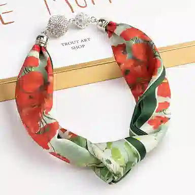 上海故事 百搭时尚磁扣气质多用吊坠锁骨链小领巾  丝巾 女款