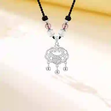 【S999足银纯银】六桂福  平安锁平安扣新中式国潮国风如意长命锁小众镂空锁包手工编绳锁骨链招财纳福转运 福韵金 好运 礼盒装 项链 女款