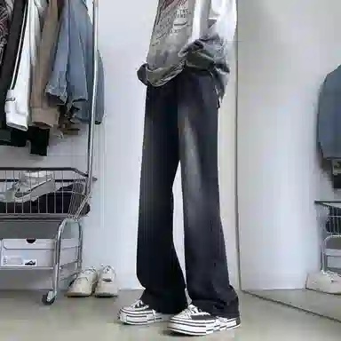 八哥 简约复古美式休闲宽松时尚舒适百搭纯色牛仔裤 男女同款