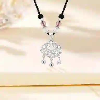 【S999足银纯银】六桂福  平安锁平安扣新中式国潮国风如意长命锁小众镂空锁包手工编绳锁骨链招财纳福转运 福韵金 好运 礼盒装 项链 女款