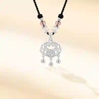 【S999足银纯银】六桂福  平安锁平安扣新中式国潮国风如意长命锁小众镂空锁包手工编绳锁骨链招财纳福转运 福韵金 好运 礼盒装 项链 女款