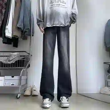 八哥 简约复古美式休闲宽松时尚舒适百搭纯色牛仔裤 男女同款