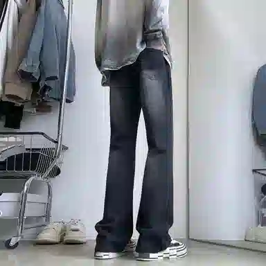 八哥 简约复古美式休闲宽松时尚舒适百搭纯色牛仔裤 男女同款