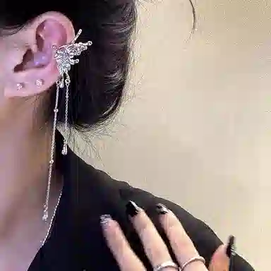 韵系 蝴蝶流苏长款 铜镀金 耳夹 女款