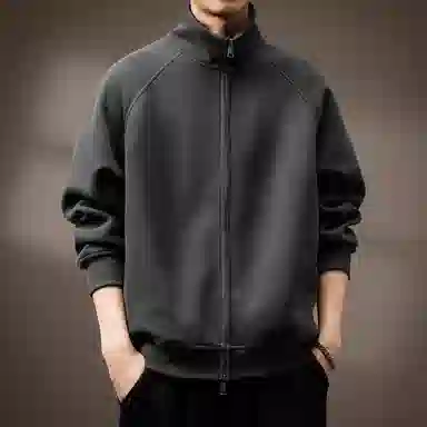 贵色 纯色重磅开衫美式运动立领卫衣 男款
