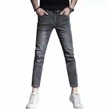 贵色 中腰修身纯色牛仔裤 男款