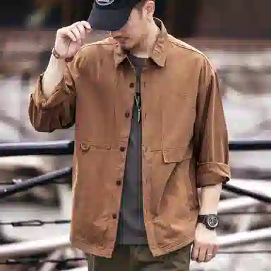 格蓝鹿 宽松纯色休闲长袖衬衫 男款 卡其