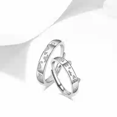 牧言 猫狗之恋 萌趣可爱森系简约小众设计高级感 光面立体眨眼狗狗小猫猫爪骨头对戒夜光变色可调节指环 合金 戒指 男女同款情侣款