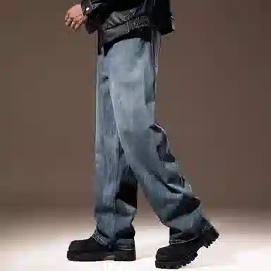 贵色 宽松直筒纯色牛仔裤 男款 水洗蓝