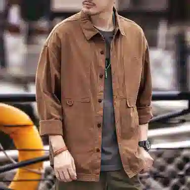 格蓝鹿 宽松纯色休闲长袖衬衫 男款 卡其