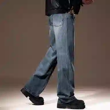 贵色 宽松直筒纯色牛仔裤 男款 水洗蓝