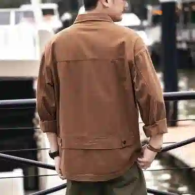 格蓝鹿 宽松纯色休闲长袖衬衫 男款 卡其