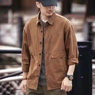 格蓝鹿 宽松纯色休闲长袖衬衫 男款 卡其