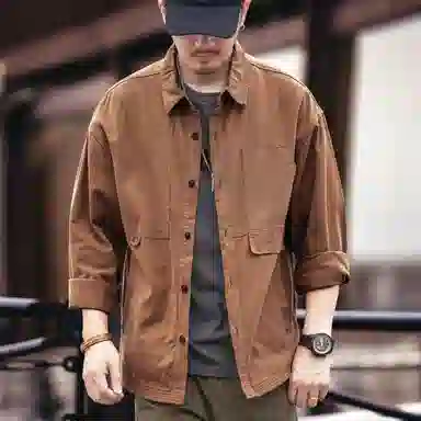 格蓝鹿 宽松纯色休闲长袖衬衫 男款 卡其