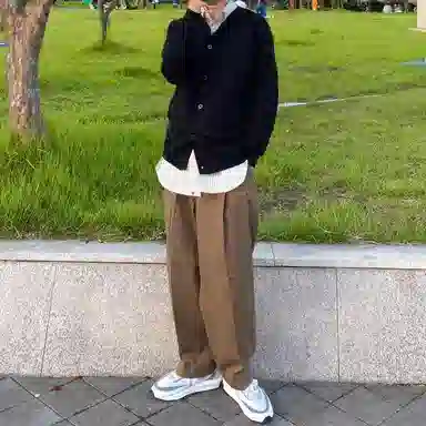 我是大卫 重磅单排扣开衫保暖外套休闲宽松慵懒针织衫 男女同款