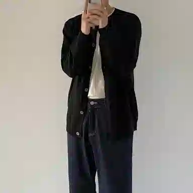 我是大卫 重磅单排扣开衫保暖外套休闲宽松慵懒针织衫 男女同款