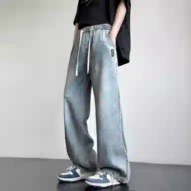 普鲁士多特蒙德 美式复古水洗高街做旧舒适亲肤透气直筒百搭废土风垂感休闲高街中腰宽松简约牛仔裤 男女同款