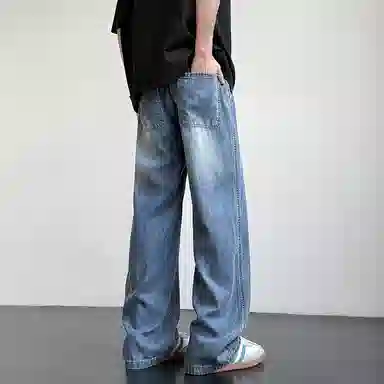 普鲁士多特蒙德 美式复古水洗高街做旧舒适亲肤透气直筒百搭废土风垂感休闲高街中腰宽松简约牛仔裤 男女同款