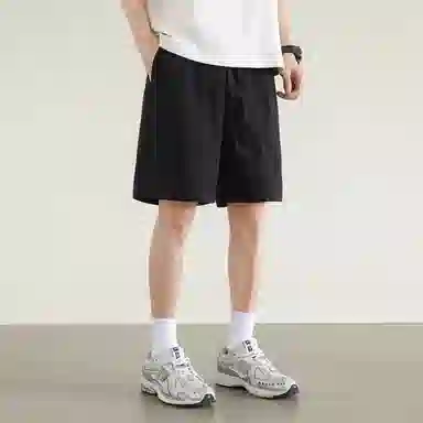 兰缪 美式复古高街风纯色基础款户外日常通勤亲肤柔软舒适透气运动直筒宽松五分裤休闲短裤 男女同款