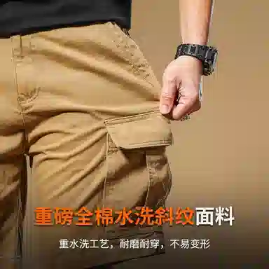 季言 美式重磅复古高级感痞帅纯棉多袋五分工装短裤 男款