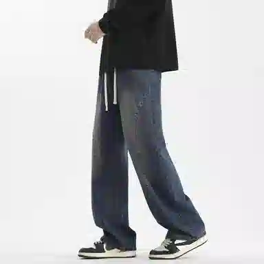 【dme】 美式复古高街纯色水洗做旧设计抽绳中腰宽松休闲垂感直筒牛仔裤 男女同款