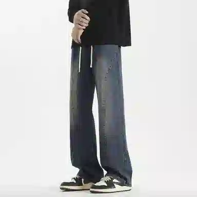 【dme】 美式复古高街纯色水洗做旧设计抽绳中腰宽松休闲垂感直筒牛仔裤 男女同款