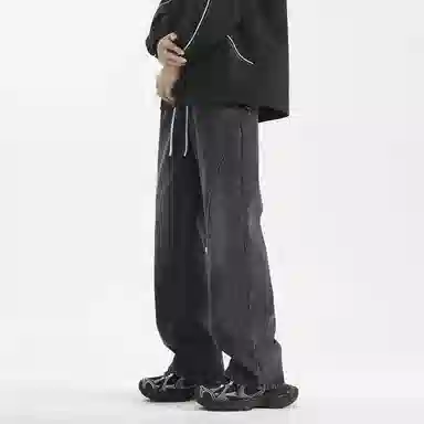 【dme】 美式复古高街纯色水洗做旧设计抽绳中腰宽松休闲垂感直筒牛仔裤 男女同款