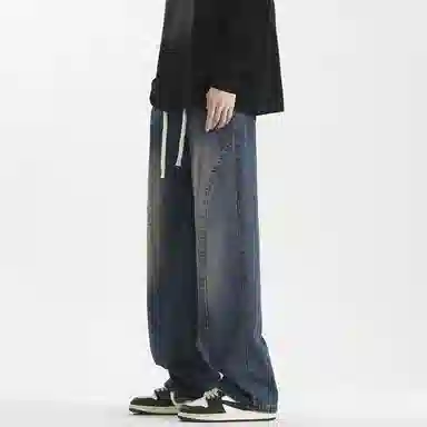 【dme】 美式复古高街纯色水洗做旧设计抽绳中腰宽松休闲垂感直筒牛仔裤 男女同款