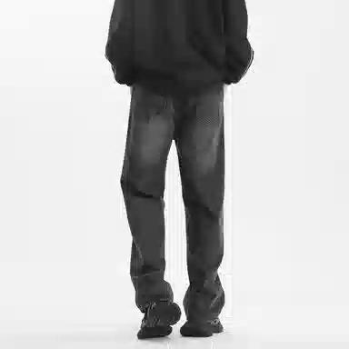 【dme】 美式复古高街纯色水洗做旧设计抽绳中腰宽松休闲垂感直筒牛仔裤 男女同款